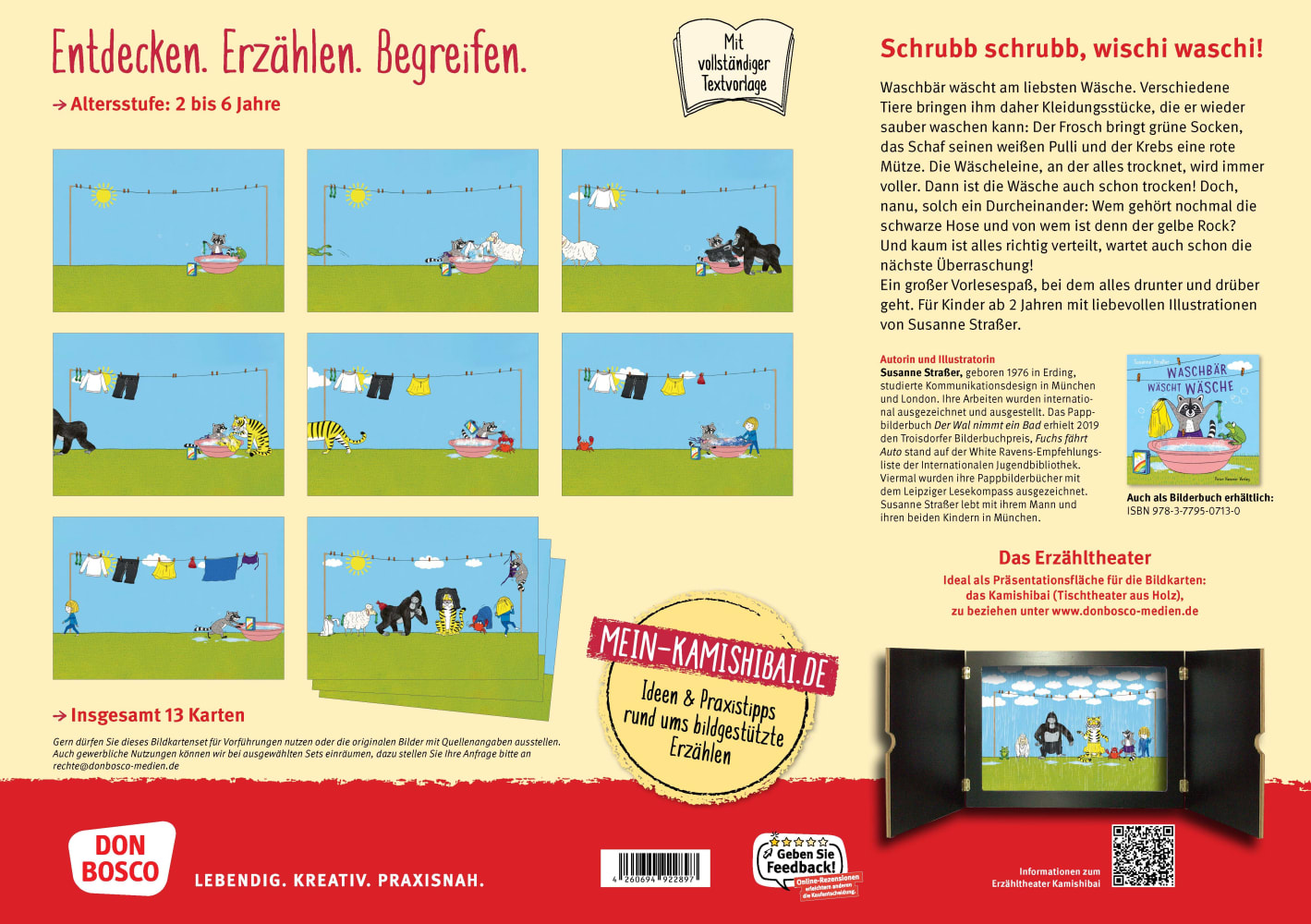 Waschbär wäscht Wäsche. Kamishibai Bildkartenset