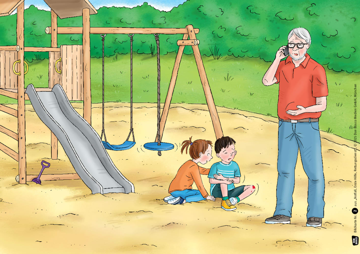 Notfall, Erste Hilfe, Rettungsdienst. Von den Aufgaben der Ersthelfer und was Kinder tun können. Kamishibai Bildkartenset