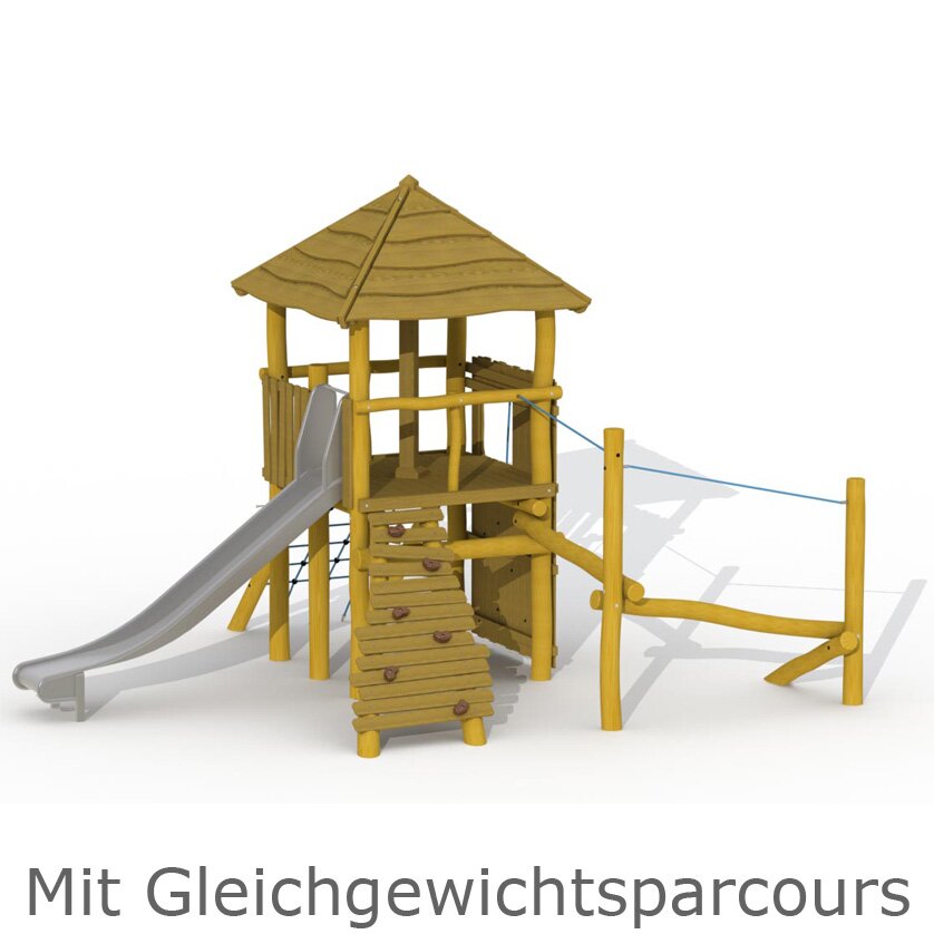 Robinie Zauberturm mit Dach und Gleichgewichtsparcours