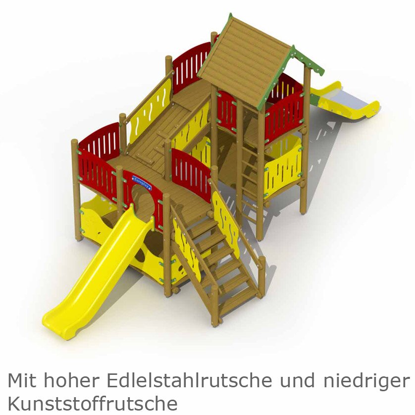 Seeräuberschloss mit hoher Edelstahl-& niedriger Kunststoffrutsche