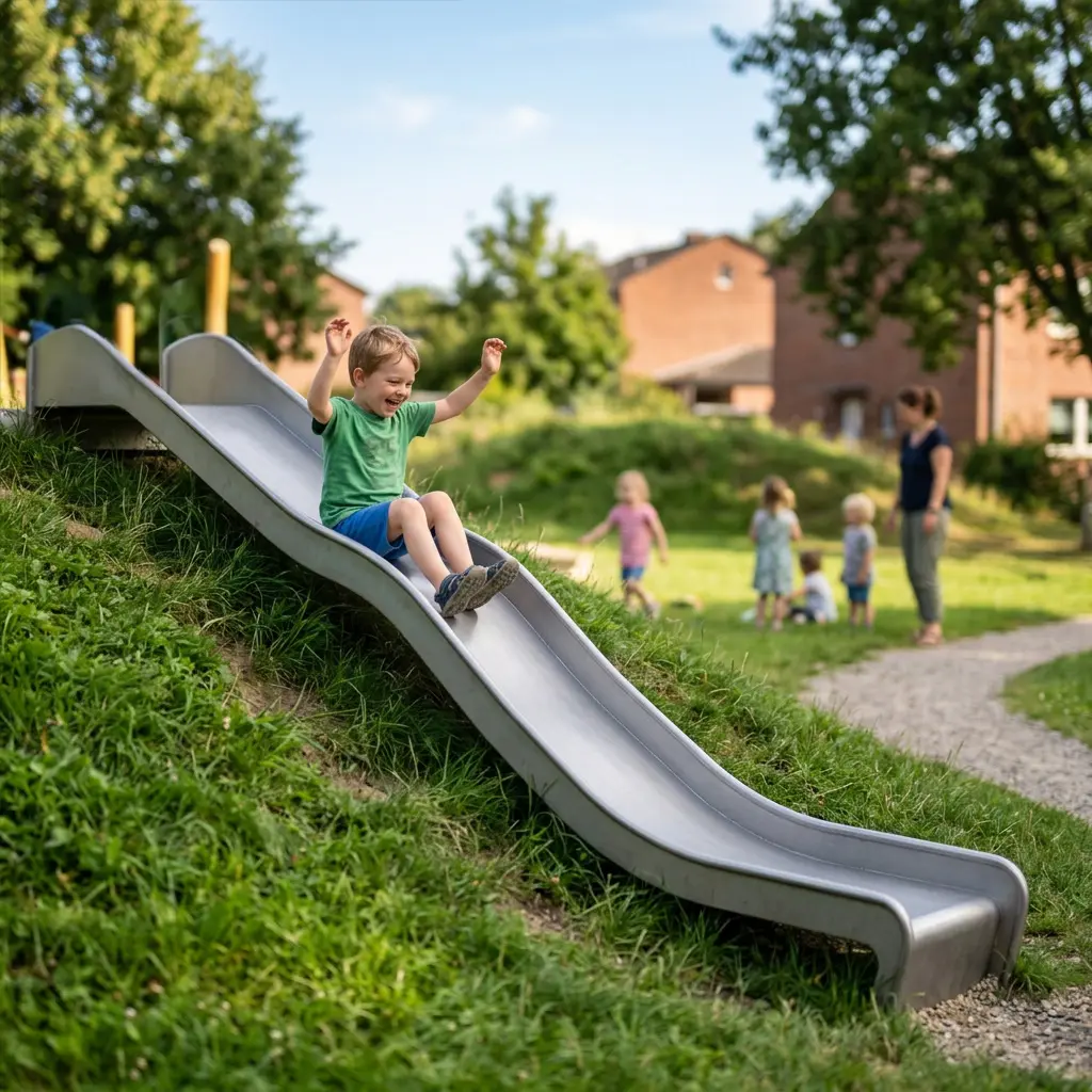 Edelstahlrutsche Welle 50 cm breit - Hangrutsche 300 cm