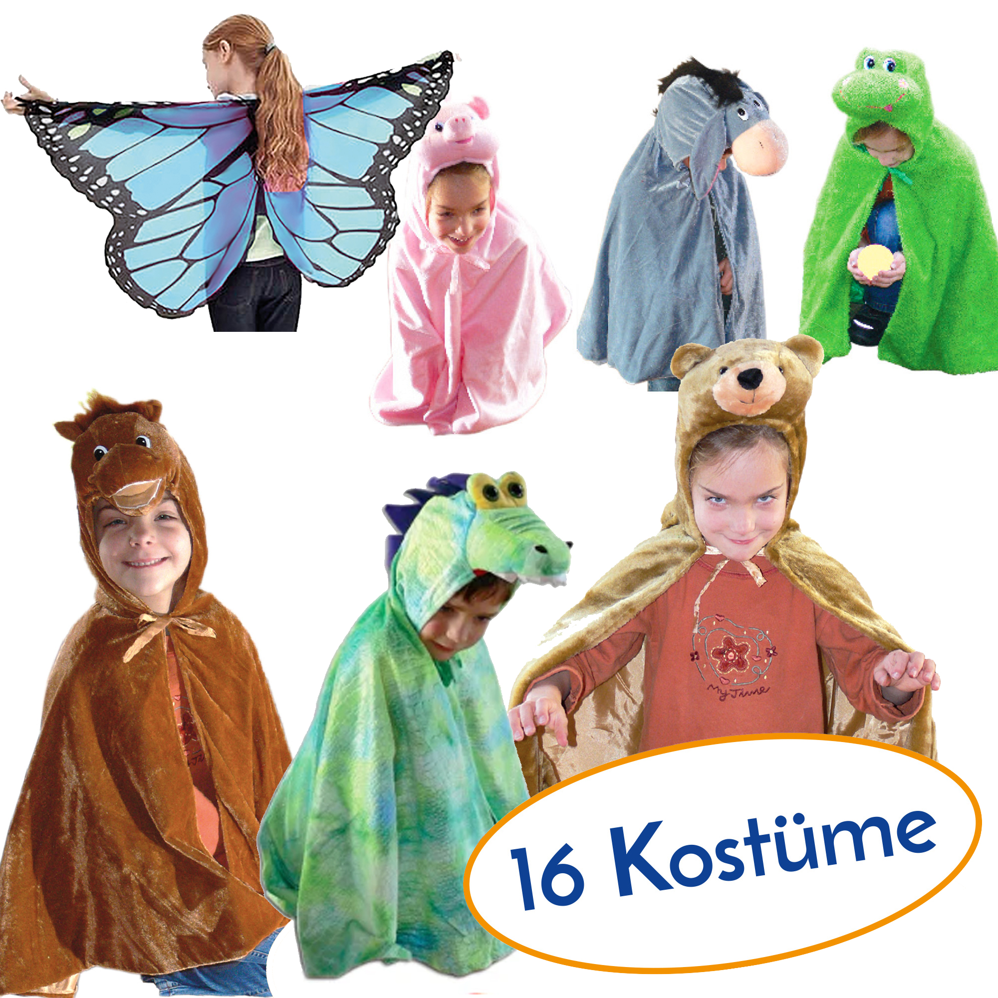 Schlüpfkostüme Lieblingstiere 16-teilig