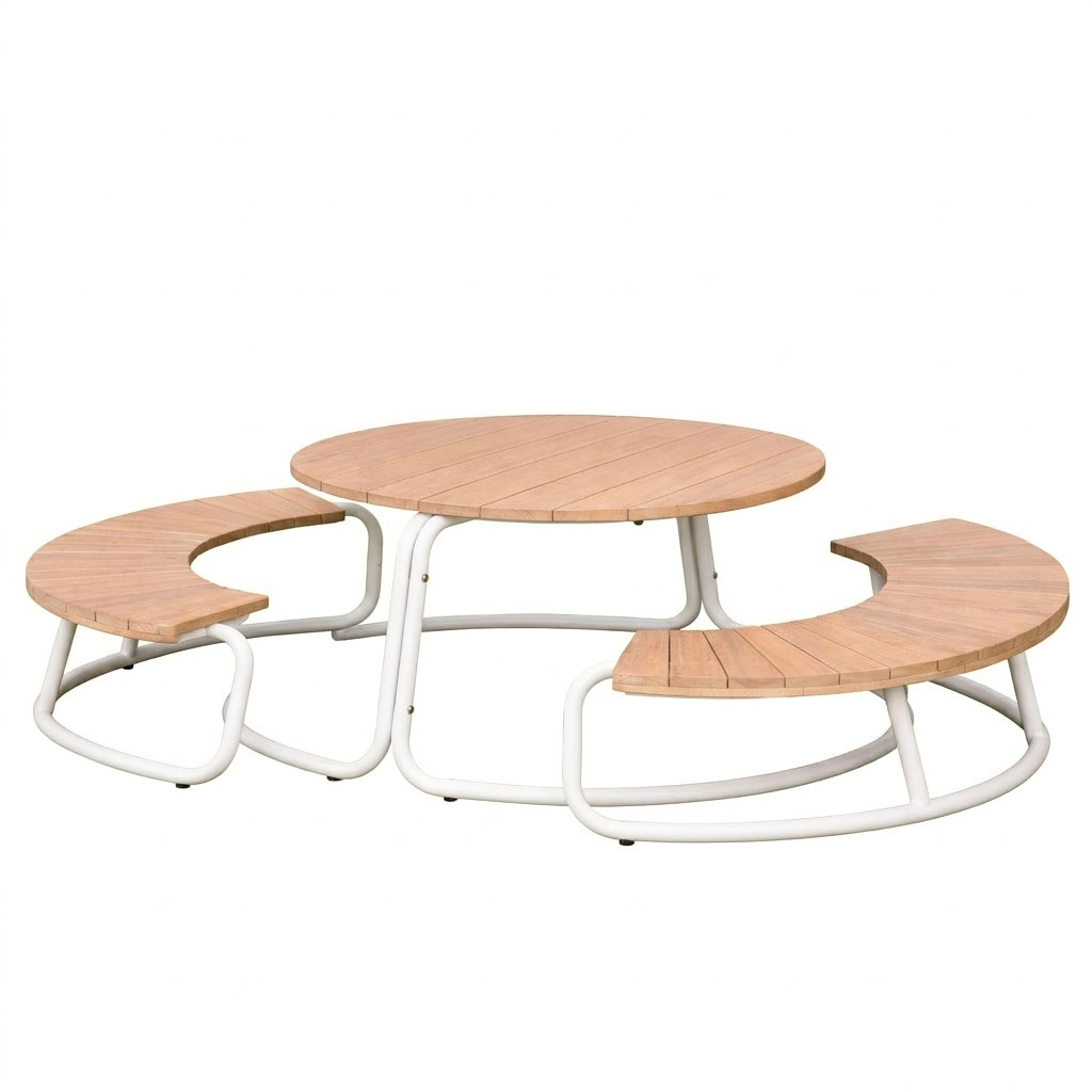 Kiga runde Sitzgruppe Alu Akazie Tisch mit 2 Bänken