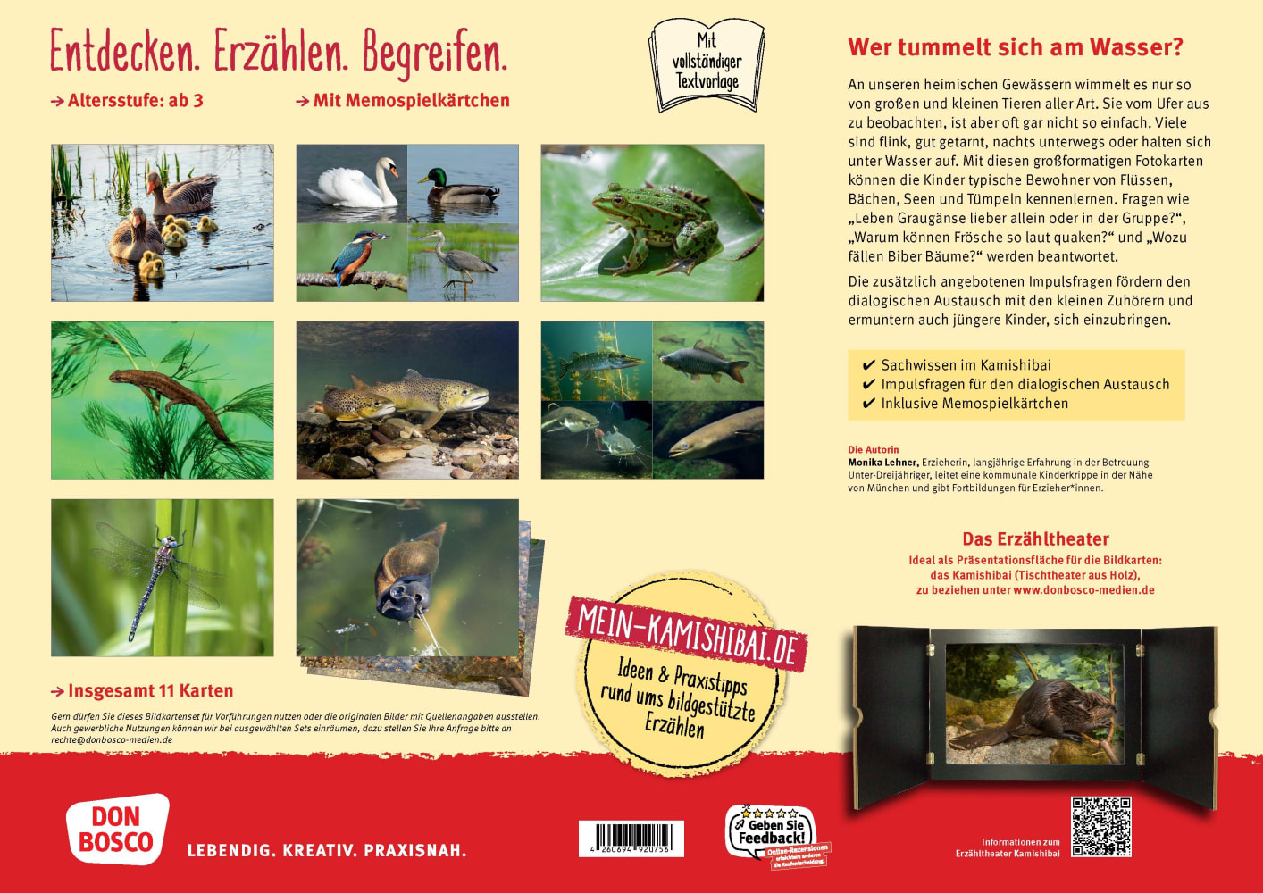 Frosch, Biber und Libelle. Tiere am Wasser. Kamishibai Bildkarten und Memo-Spiel