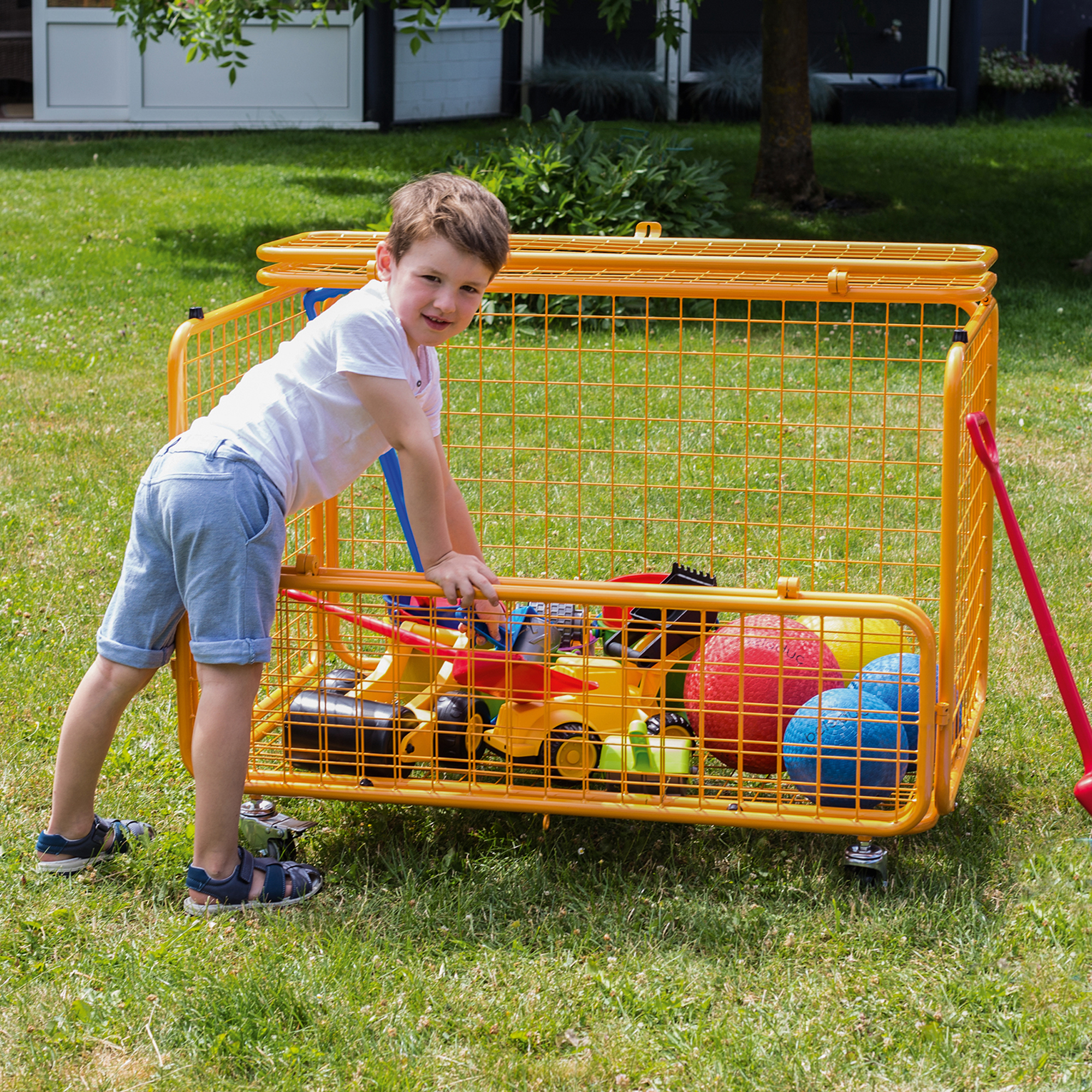 Praktischer Transportwagen mit Klemmschutz in orange