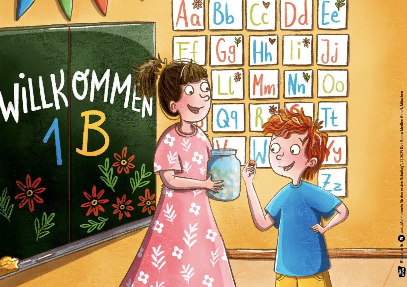 Mutmurmeln für den ersten Schultag. Kamishibai Bildkartenset