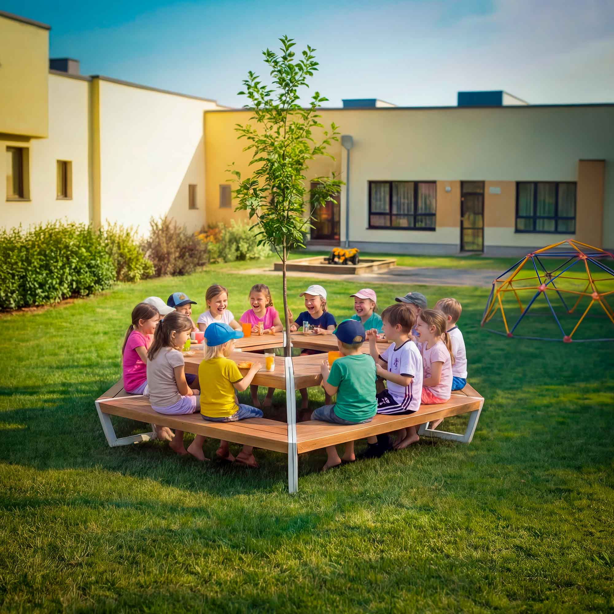 Alu Akazie Sitzgruppe Kindertreff Bank breit mit Tisch