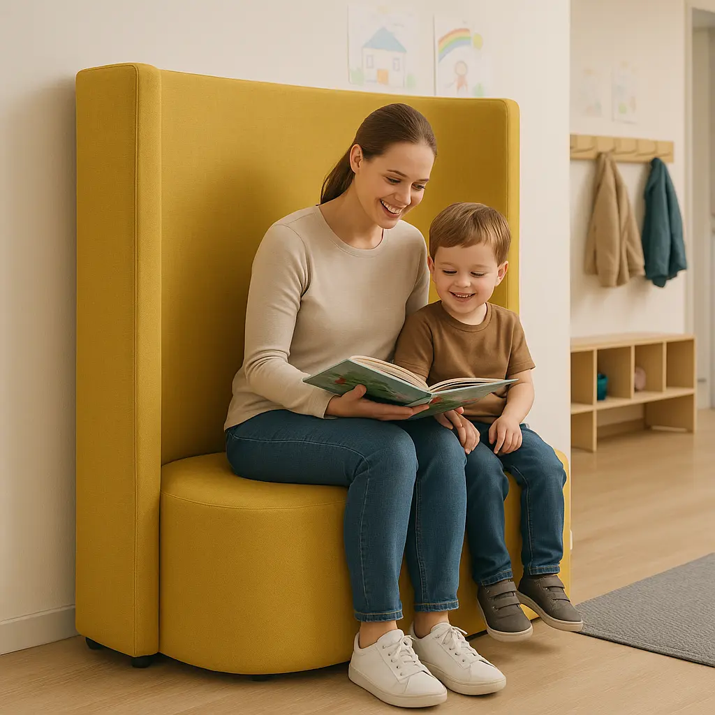 Akustiksofa Eden mit Kunstleder und Webstoff Belt/Lido Braun Pelican