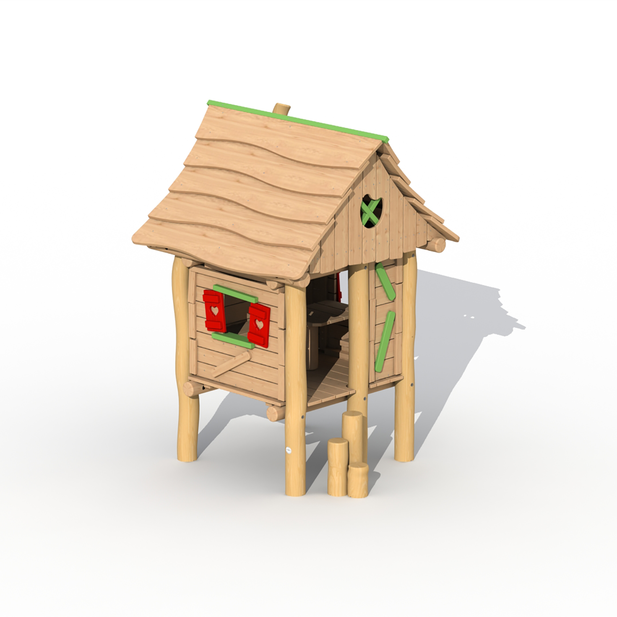 Robinie Holzfällerhütte mit Balancierpfosten