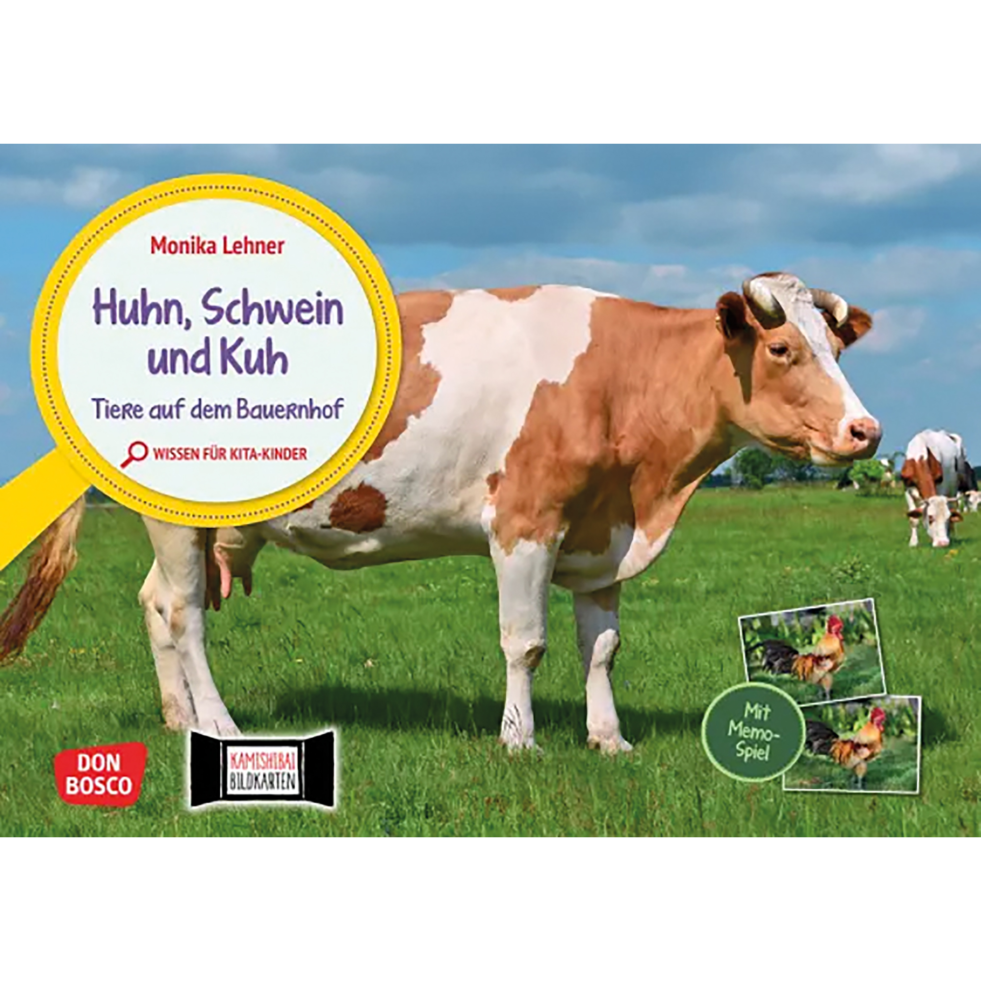 Huhn, Schwein und Kuh. Tiere auf dem Bauernhof. Kamishibai Bildkarten und Memospiel