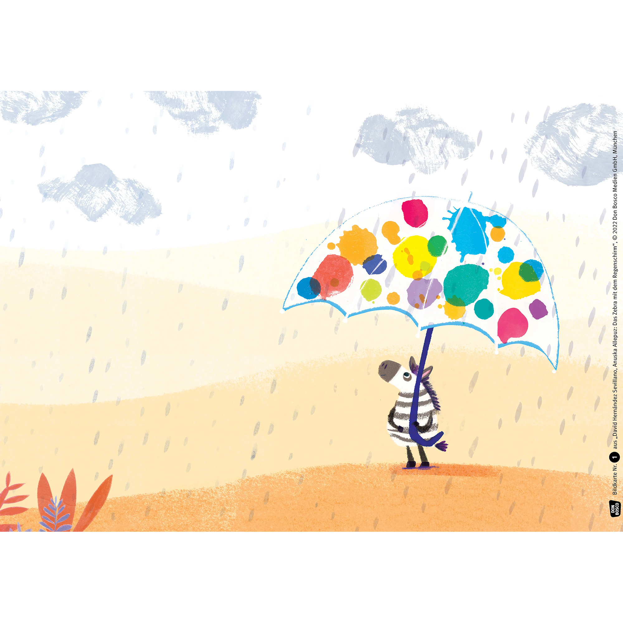 Das Zebra mit dem Regenschirm. Kamishibai Bildkartenset