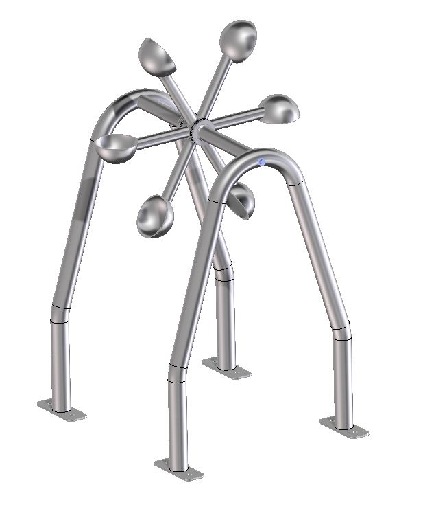 Wasserspiel-Löffelrad aus Edelstahl ? 6 Halbschalen & extra stabile gebogenen Doppel-Standfüße für Spielplatz & Kita?