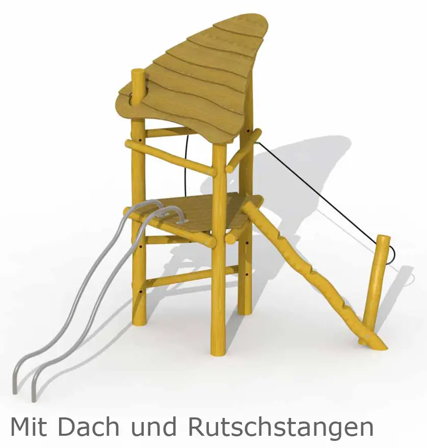 Robinie Spielturm mit Rutschstangen und Dach