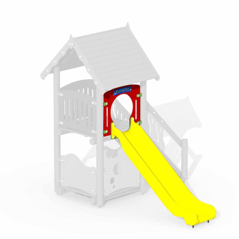 Gelbe Kundststoffrutsche + Ergänzungswand (rot)  für Holzspielplatzgerärte