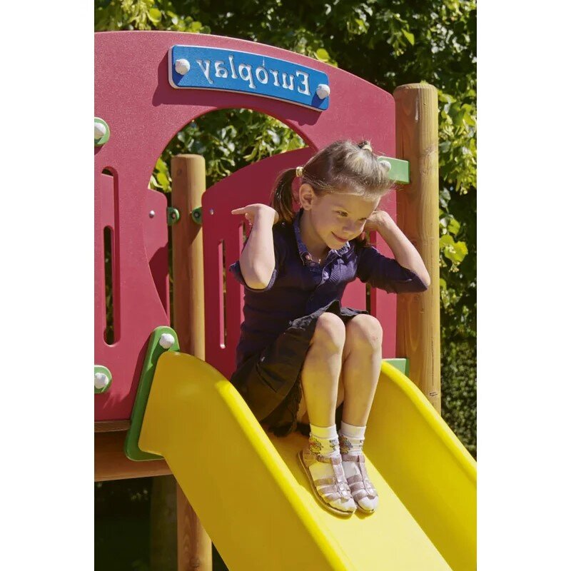 Gelbe Kundststoffrutsche + Ergänzungswand (rot)  für Holzspielplatzgerärte