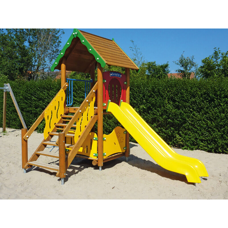 Gelbe Kundststoffrutsche + Ergänzungswand (rot)  für Holzspielplatzgerärte