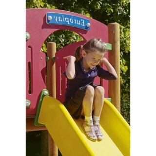 Gelbe Kundststoffrutsche + Ergänzungswand (rot)  für Holzspielplatzgerärte