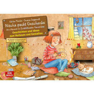 Kamishibai Karten Nischa packt Geschenke