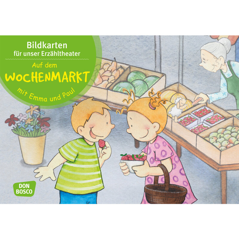 Kamishibai Karten Auf dem Wochenmarkt mit Emma und Paul
