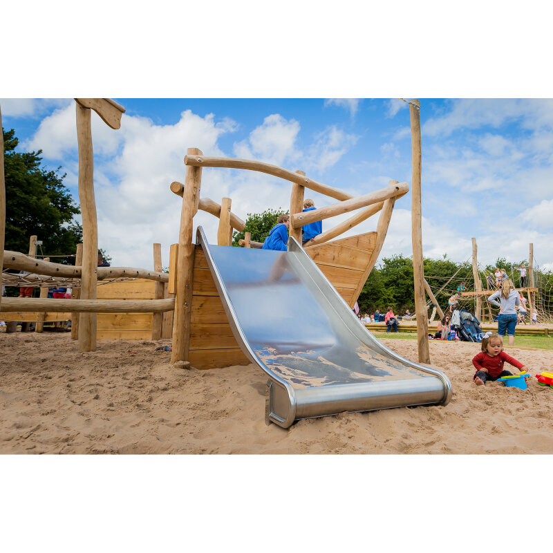 Edelstahlrutsche für Podest und Hang Breite 100 cm ohne Ohren, geprüft und zertifiziert für den öffentlichen Bereich