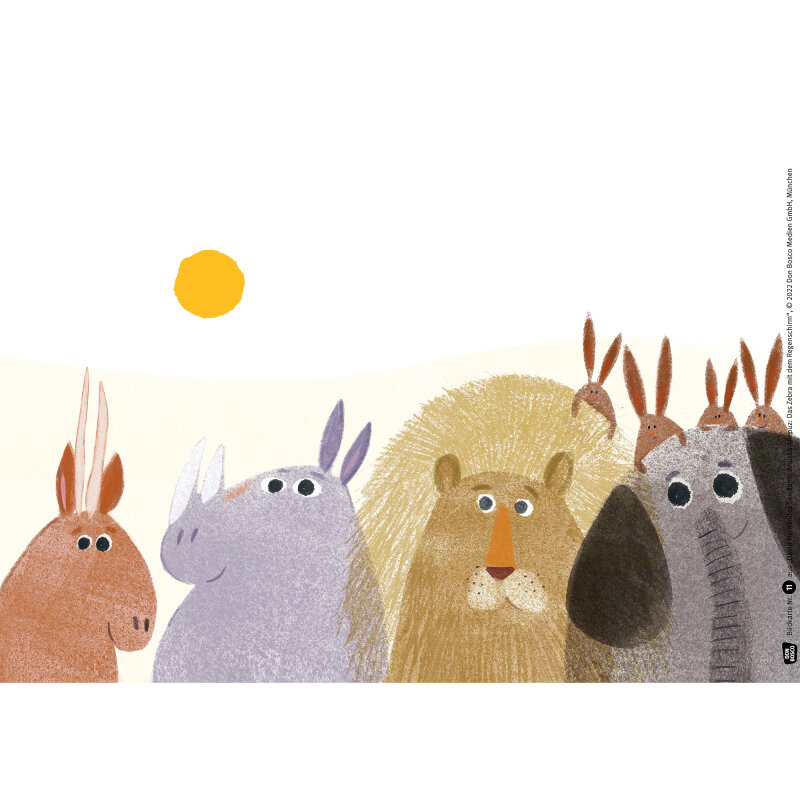 Kamishibai Karten. Das Zebra mit dem Schirm.