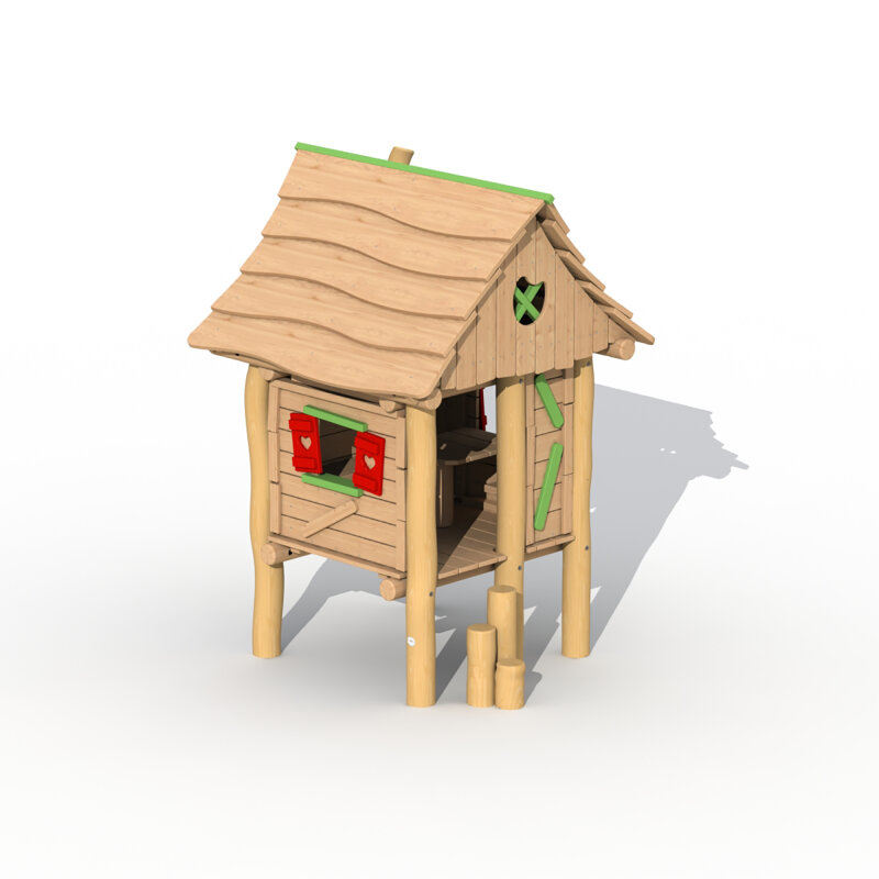 Robinie Holzfällerhütte mit Balancierpfosten