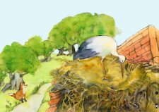 Der Fuchs und der Storch. Eine Fabel von Äsop....