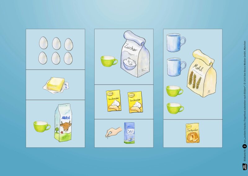 Leckere Snacks: Fingerfood zubereiten nach Bildern. Kamishibai Bildkartenset