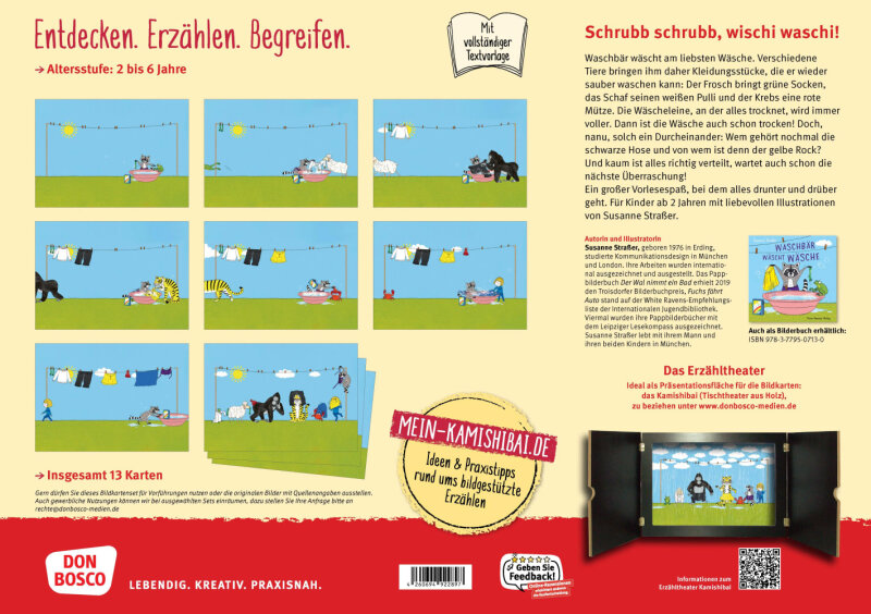 Waschbär wäscht Wäsche. Kamishibai Bildkartenset
