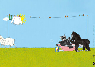 Waschbär wäscht Wäsche. Kamishibai Bildkartenset