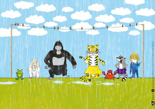 Waschbär wäscht Wäsche. Kamishibai Bildkartenset