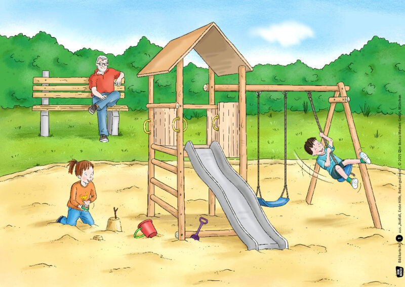 Notfall, Erste Hilfe, Rettungsdienst. Von den Aufgaben der Ersthelfer und was Kinder tun können. Kamishibai Bildkartenset