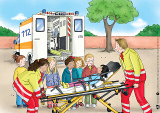 Notfall, Erste Hilfe, Rettungsdienst. Von den Aufgaben der Ersthelfer und was Kinder tun können. Kamishibai Bildkartenset